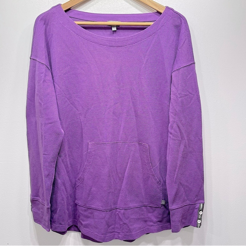 T by Talbots Waffle Knit Oversized Pullover with Kangaroo Pocket Size Large